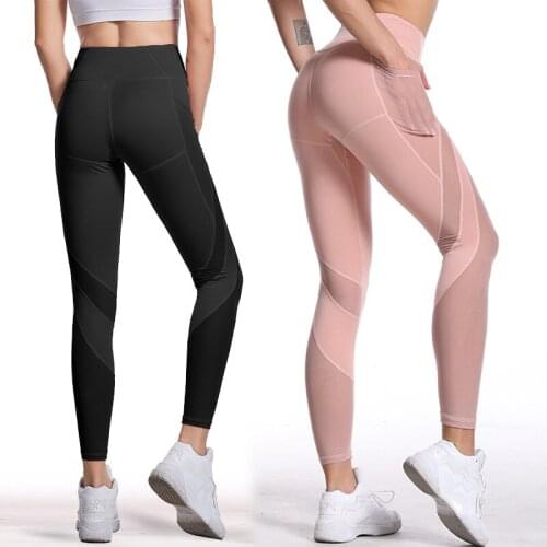 Spring And Summer Womens Fitness Yoga Pants, Mobile Phone Pocket Sports Pants, European And American New Mesh Stitching Legging