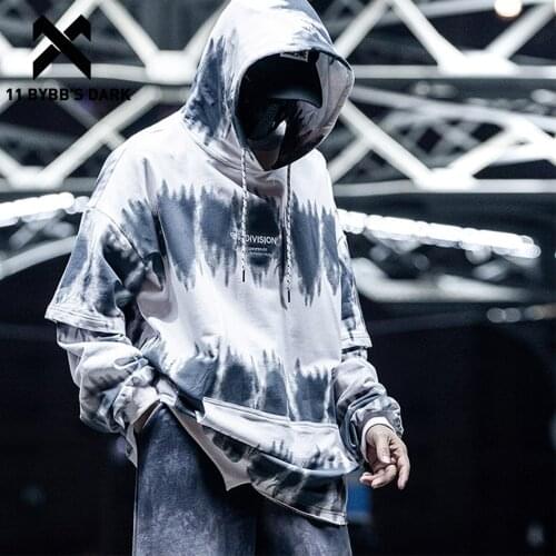 11 BYBBS DARK Asymmetry Tie-dye Harajiku Hoodie Men 2020SS Streetwear Hip Hop Hoodie Sweatshirts Loose Techwear Hoodie Pulover