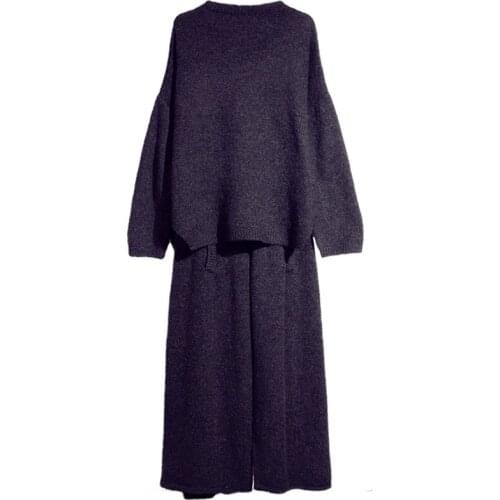 Knitted wide leg pants suit womens fashion new autumn and winter models large size sweater two-piece suit