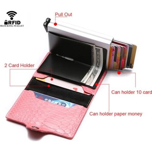 TOP Leather Double-Layer Women Hasp Card Holder Case Pink Wallet Python Fashion Simple Beauty Lady Bank Credit Card Holder Gift