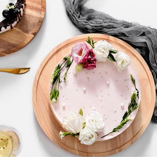 Acacia Wood Rotating Serving Tray Cake Dishes Tableware Plate