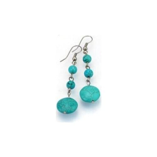 New Favorite Pearl Store Beautiful Gemstone Jewelry Round Coin Turquoise Earrings 925 Sterling Silver Hook Charming Lady Gift