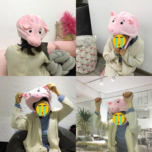 South Korea Chic Sweet Girl Heart Lovely Plush Pink Pig Hat Soft Girl Cartoon Photo Props