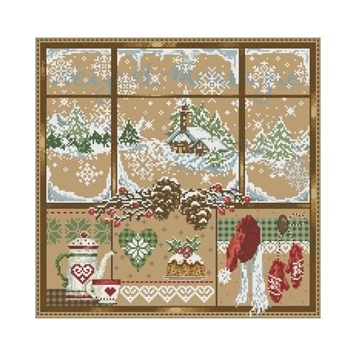 Outside the Christmas window Counted Cross Stitch 11CT 14CT 18CT DIY Chinese Cross Stitch Kits Embroidery Needlework Sets