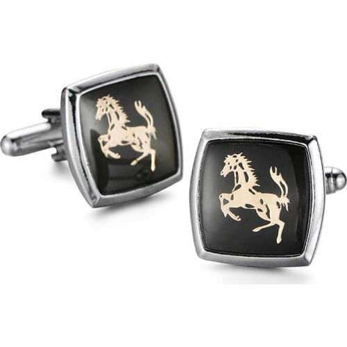 DY new sales French Cufflinks top quality black square Golden Horse Cufflinks wholesale and retail