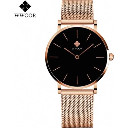 WWOOR 2021 New Fashion Women Watches Top Brand Luxury Slim Ladies Dress Wrist Watch Stainless Steel Rose Gold Watch Montre Femme