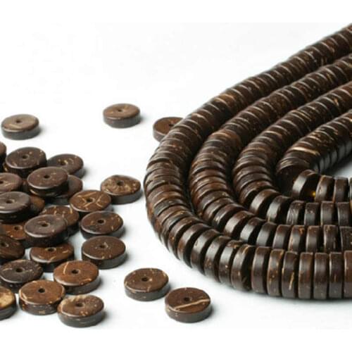 100beads Natural Coconut Shell Coin Beads Spacers 4mm 5mm 6mm 7mm 8mm 9mm 10mm 13mm 16mm Original Color TSB0289