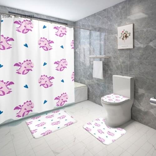 3/4 Pieces Fashion Dinosaur Shower Curtains Set Colorful Animal Pedestal Rug Toilet Mat Bathroom Set 3D Print Shower Curtain Set