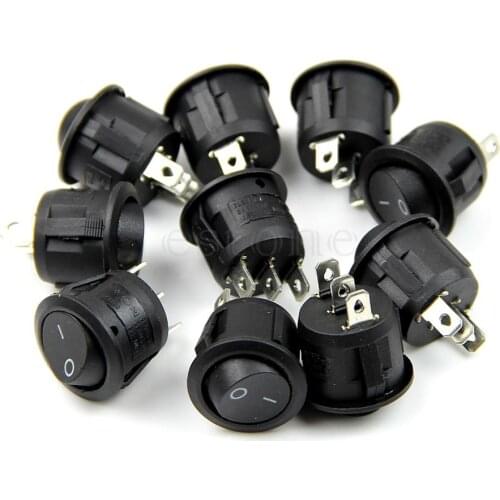 5PCS Black Mini Round 3 Pin SPDT ON-OFF Rocker Switch Snap-in MON