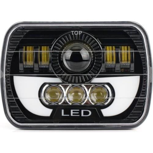 7 Inch Square Car Front Headlight White Head Lamp DRL with High Low Beam Flood Spotlights for Wrangler Vehicle Led Work Light