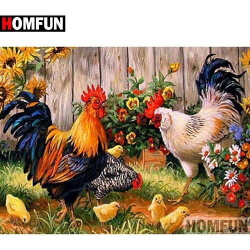 HOMFUN 5D DIY Diamond Embroidery Full Display "Animal chicken family" Diamond Painting Square/Round Rhinestones Decor Art A27210