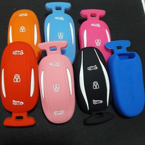 Cover Silica Gel Holder Bag For Tesla Model X Remote 75D 90D P100D Remote 3 Button Key Fob Entry Keychain Pocket