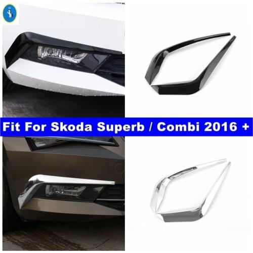 Black / Chrome Front Fog Lamps Lights Eyelid Strip Eyebrow Protection Corner Cover Trim Fit For Skoda Superb / Combi 2016 - 2019