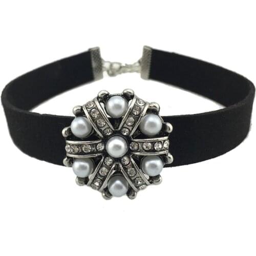 UKEN Fashion Jewelry Rhinestone Imitation Pearl Pendant Choker PU Chain Necklace Statement Accessories Women Torques N4283