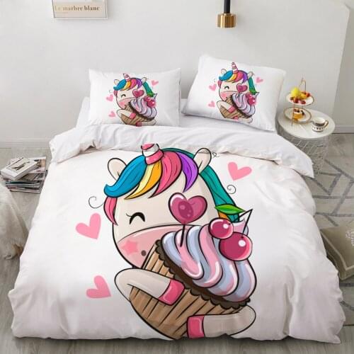 Kids Bedding Set for baby cartoon Bed linen set for home duvet cover sheet family sets Euro 4pcs cute unicorn drop shipping