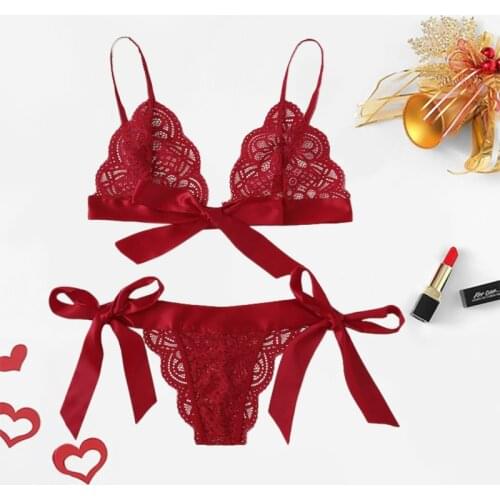 Women Red Babydoll Harness Appliques Bow Sexy Lingerie Set Lace Transparent Teddy Sleepwear Women Intimates Porn Black Underwear