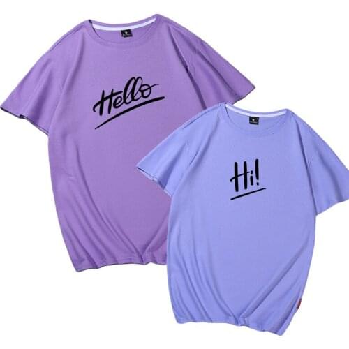 Hello Hi Letter Print T Shirt Couple Short Sleeve White T-shirt Cotton O Neck Casual Tshirt 2020 Summer Women Men Tee Shirt Tops