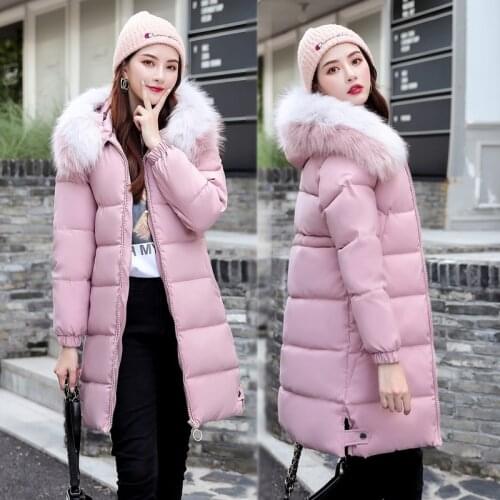 Jacket women new style parka womens slim fur collar long thick solid color cotton coat womens coats winter