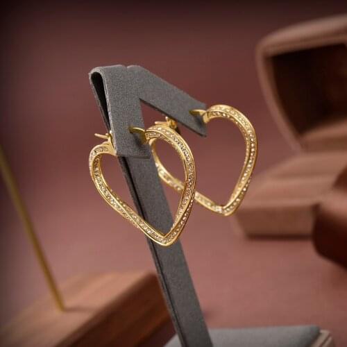 Hot selling brand heart-shaped metal earrings gold luxury full zircon female fashion holiday banquet party accessories jewelry