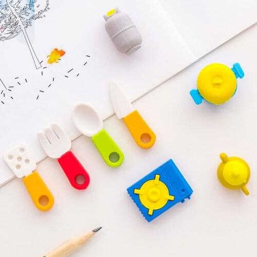 3 Lot Creative Kitchen Series Kitchenware Rubber Erasers Suit Cute Kids Gifts South Korea Stationery Eraser Set Wholesale