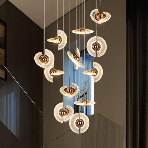 New Nordic Restaurant Front Desk Bar Aisle Window Bedroom Bedside Duplex Apartment Golden Staircase Long Chandelier Luster