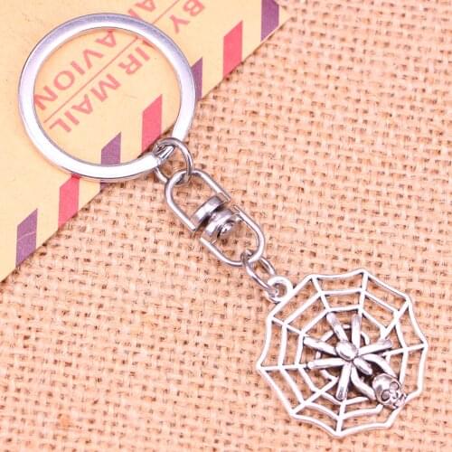 New Fashion Keychain 29*27 mm cobweb spider halloween Pendants DIY Men Jewelry Car Key Chain Ring Holder Souvenir For Gift