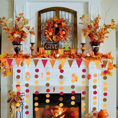 4M Autumn Leaves Maple Garland Thanksgiving Decoration Flag Banner Paper String Garland Wall Fireplace Halloween Christmas Decor