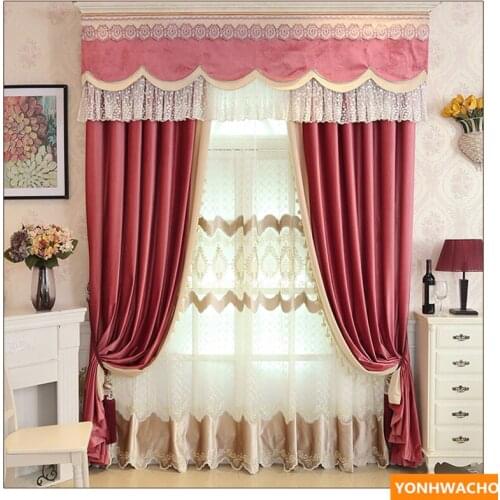 Custom curtains high quality luxury European pink splice thick Italian velvet cloth blackout curtain tulle valance drapes N949