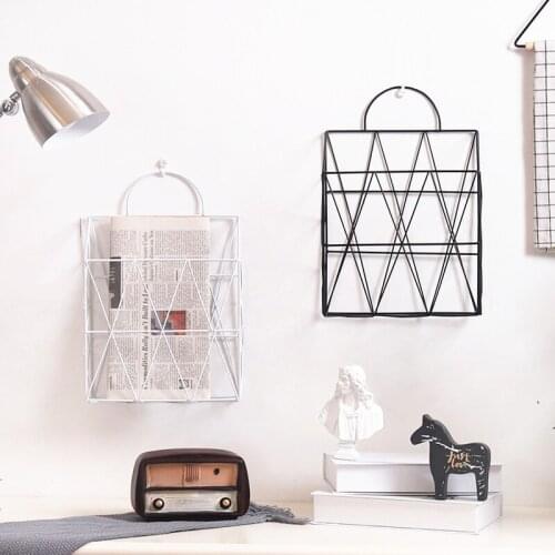 Nordic Rose Gold Portable Metal Hanging Storage Basket Multi-functional Desktop Books Magazines Newspapers Organizer Home Decor