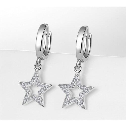 Luxury Zircon CZ Star Drop Earrings Female Jewelry Fashion Lady Silver Plated Earring For Women Princess Party Accessories Girls