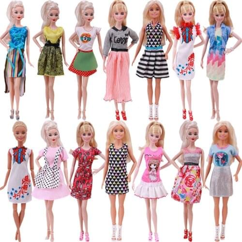 Christmas Series Striped Plaid Cartoon Print Dress For 11 Inch 26-28 Cm Barbies Doll Daily Casual Wear Clothes Accessories