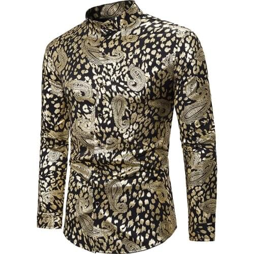Gold New Style Collar Shirt Men 2020 Brand Slim Fit Long Sleeve Mens Dress Shirts Party Nightclub Prom Chemise Homme XXLchemise