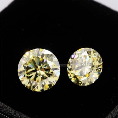 Tianyu Gems Fancy Light Yellow Moissanite Diamonds 6.5mm Round Hearts and Arrows Cut 1 Carat Gemstone Wholesale For Ring Jewelry