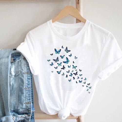 Women Butterfly Printing Clothing Casual Kawaii 90s Cartoon Fashion Clothes Print Tee Top Tshirt Female Graphic T-shirt