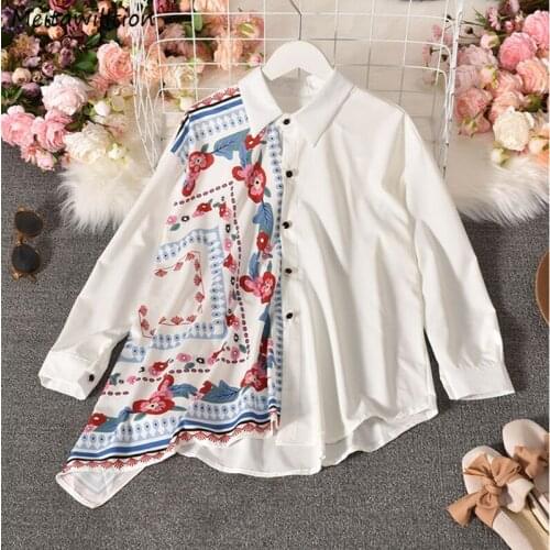 2021 Summer Autumn Button Up Women Shirts Loose Blouses Ladies Vintage Long Sleeve Irregular Chic Tops