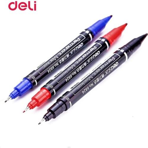 1pc Deli Colored Dual Tip 0.5/1mm Fast Dry Permanent Oil Marker Pens Fabric Tires Waterproof Fine Point Sharpie Drawing Writing