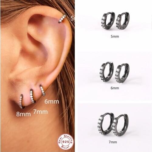 100% Real S925 Sterling Silver Vintage Hoop Earrings For Lady Women Trendy Bling Zircon Round Circle Earring orecchini donna