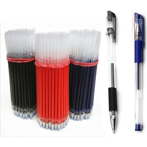2+50Pcs/Set 0.5mm Blue Black Red Ink Gel Pen Refill Rod Pen Handle School Writing School Office Stationery Gel Ink Pen