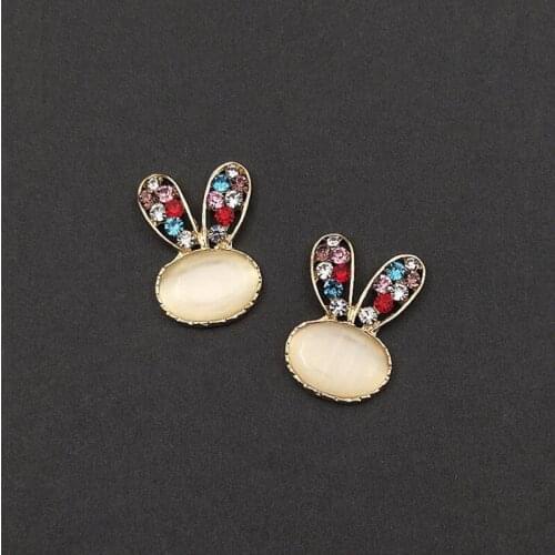 50pcs Rabbit Head Alloy Crystal Rhinestone Appliques Flatback Jewelry strass Brooch Buckle Children Hairpin Hair Clip Decor