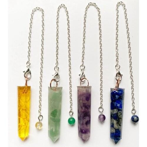 7 chakra Rainbow Pendant Pendulum Drowsing Natural Quartz Stone Orgone Pendant Healing Point Hexagonal Column Pendants 1pc