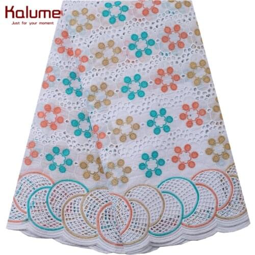 Kalume Hole Style African 100% Cotton Lace Fabric Embroidery 100% Cotton Lace Fabric With Nigerian Sewing Dress Dubai Lace F2205