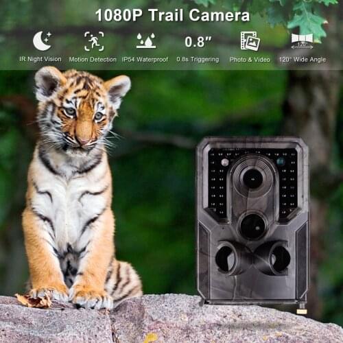 Andoer Wildlife Camera Trial Camera FHD 1080P 120° Wide Angle 0.8s Triggering IR Night Vision IP54 Waterproof with 1/4 Interface