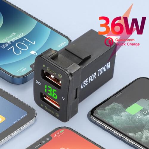 12V 24V Car Dual Usb Charger Quick Charge 4.2A Auto Adapter Sockets Voltage Display For Toyota Corolla Hilux