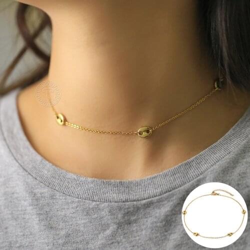 Gold Color Coffee Bean Necklace For Women Stainless Steel Marina Satellite Link Chain Choker Fashion Jewelry Wholesale LDN278