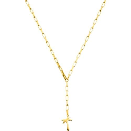 Mavis Hare Stainless Steel Aloha Palmtree Chain Necklace Y Link Box Chain Simple Ocean Jewelry as Beach Girl Fashion Lady Gift