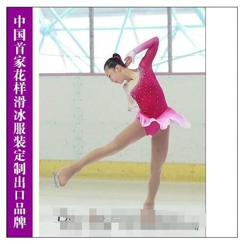 Child figure skating dresses custom girls competition skating dress red high elastic clothing for figure skating suit