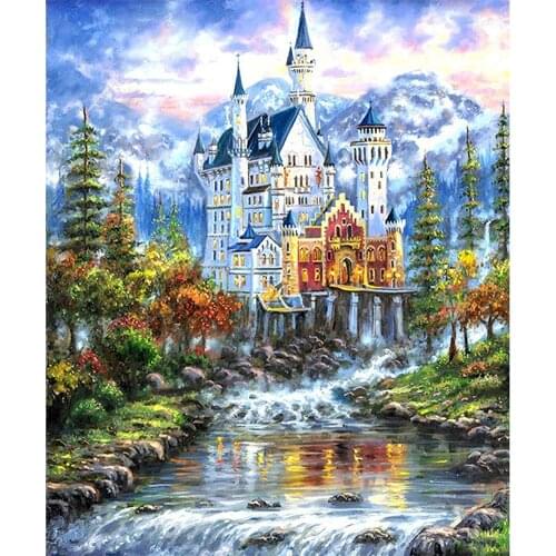 Fantasy Castle 5D DIY Round Full Drill Diamond Painting Mosaic Art Craft Beadwork Rhinestones Home Wall Decoration Gift