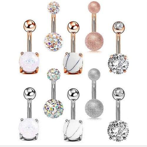 JINGLANG 5pcs/Lot Mix Sale Exquisite Navel Button Rings Medical Steel Rhinestone Sexy Belly Navel Piercing Ring Body Jewelry