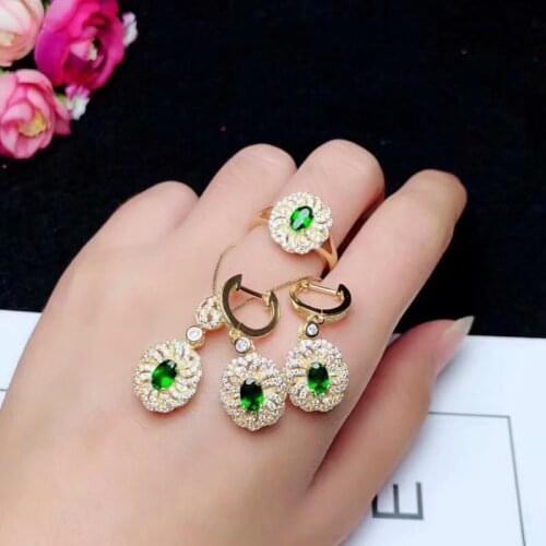 925 Silver inlaid natural tremolite suit Ring, necklace, earrings. Deluxe fashion style Birthday gift for dinner