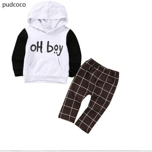 2pcs Kids Baby Boy Cotton Long Sleeve Hooded Tops Pants Clothes Set 2017 Fashion OH Boy Hoodies Pants baby Outfits Autumn